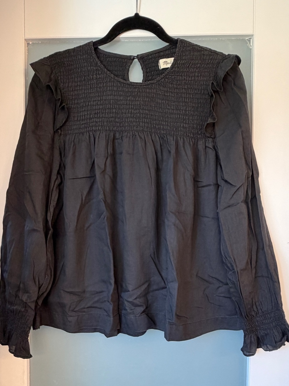 Madewell Black Smocked Top